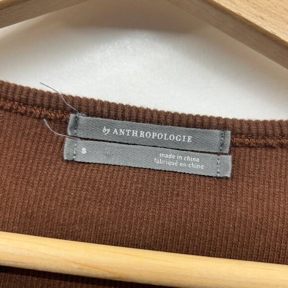 Anthropologie Neutral Brown Minimalist Ribbed Cut Out Long Sleeve Top Small - Picture 6 of 7